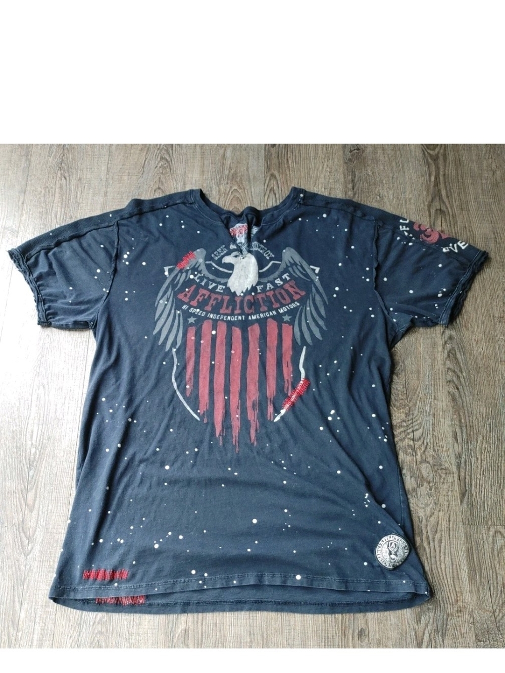 Vtg Affliction Shirt Mens Extra Large Black Eagle Grunge Wings Double Sided Y2K